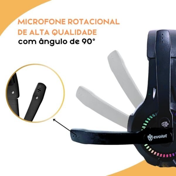 Fone de Ouvido Headset Gamer Evolut Rival, RGB, LED, Para PC, Notebook, Smartphone e Consoles - Image 2