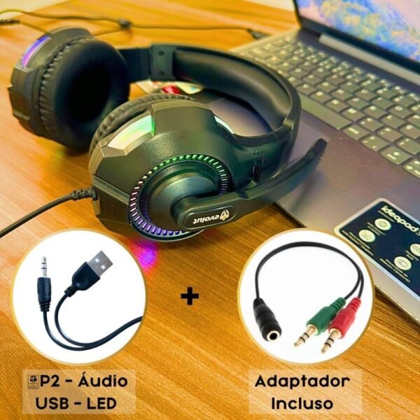 Fone de Ouvido Headset Gamer Evolut Rival, RGB, LED, Para PC, Notebook, Smartphone e Consoles - Image 4