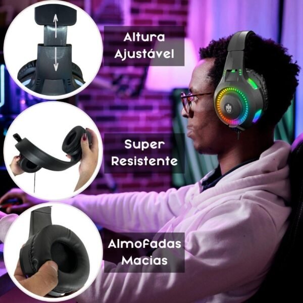 Fone de Ouvido Headset Gamer Evolut Rival, RGB, LED, Para PC, Notebook, Smartphone e Consoles - Image 5